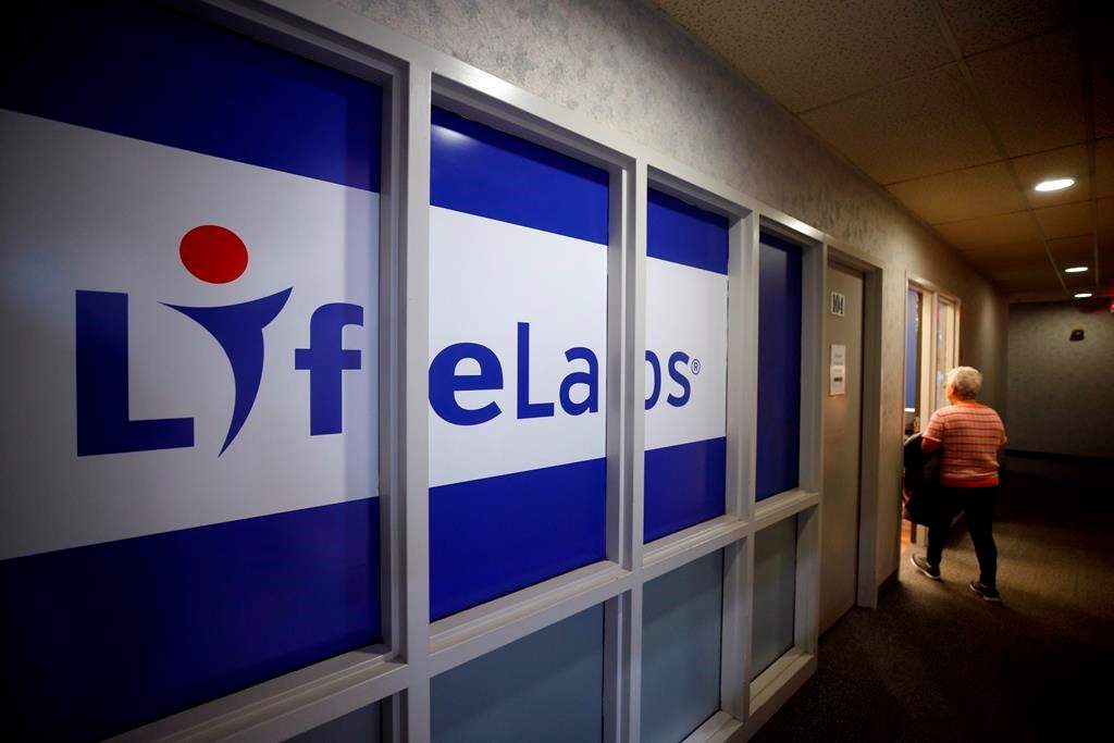 LifeLabs signage is seen outside of one of the lab's Toronto locations, Tuesday, Dec. 17, 2019. 
