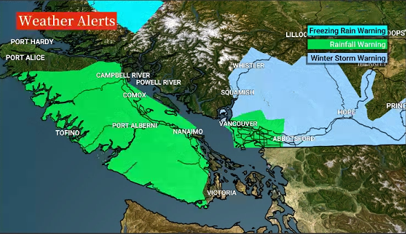 Rain, snow and winter storm warnings issued for southern B.C. - image