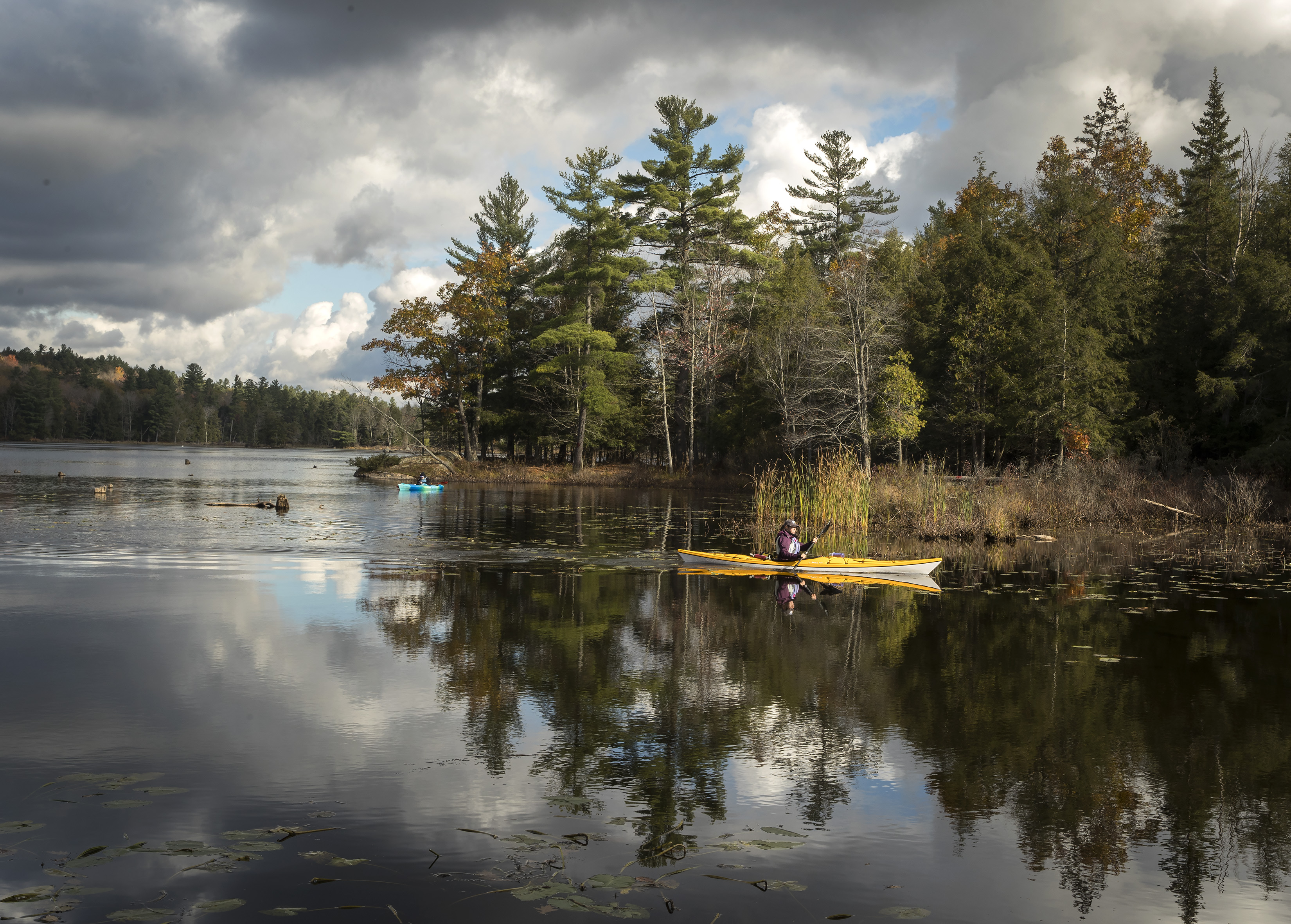Heather Pereira and her sister Kathryn Pereira fall kayak near Bobcaygeon, Ont., on Sunday, October 24, 2021.