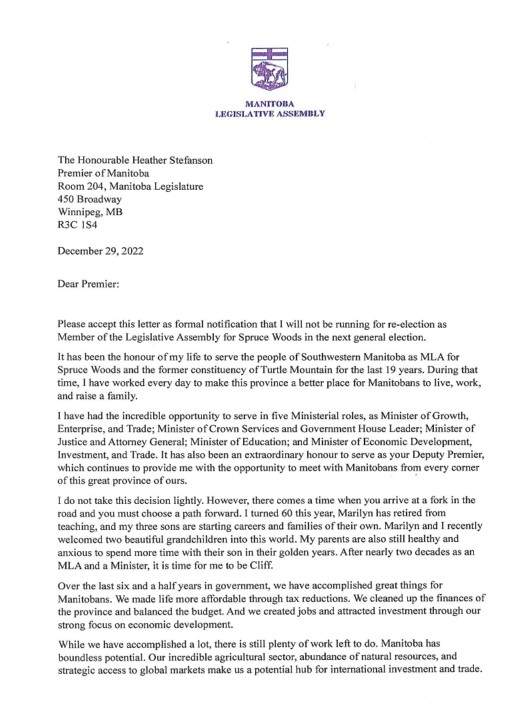 Cliff Cullen’s letter of resignation.