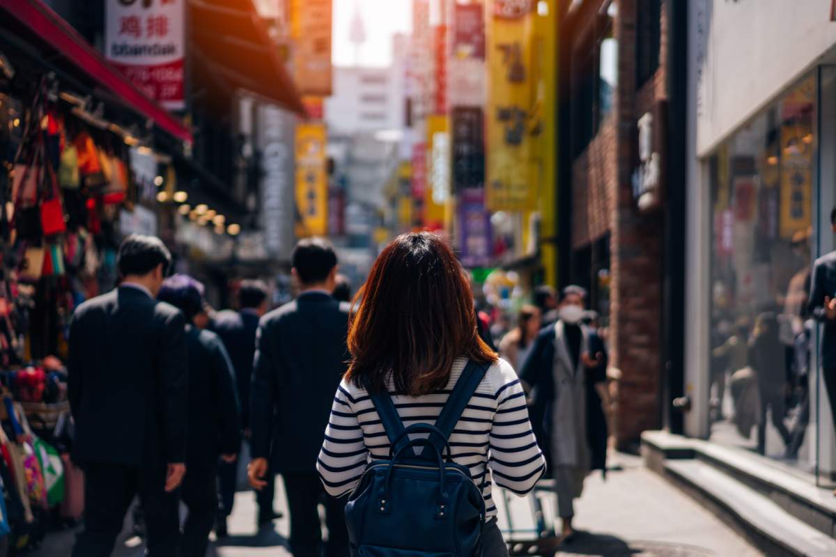 A woman in Myeongdong street market at Seoul, South Korea