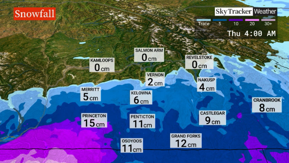 Heavy snow is expected in parts of the South Okanagan, Similkameen and Boundary region by Tuesday night.