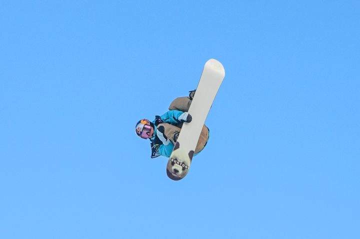Mark McMorris of Canada makes his jump in The Style Experience FIS Snowboard Big Air World Cup qualifiers in Edmonton on Friday, December 9, 2022.