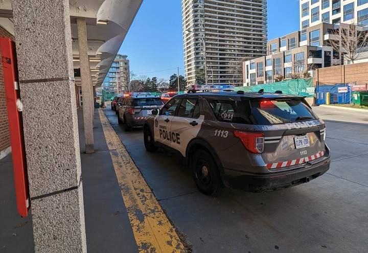Police on scene following a fatal stabbing at High Park subway station on Dec. 8, 2022.