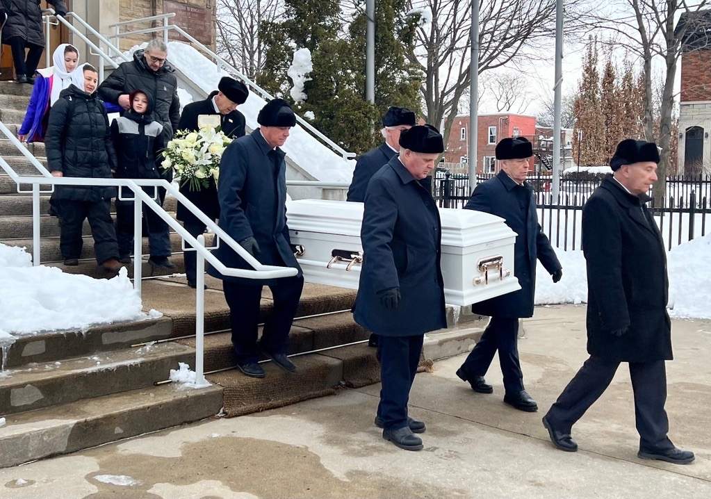 The family of Mariia Legenkovska outside Saint Sophie Ukrainian Orthodox Cathedral in Montreal on Dec. 21, 2022.