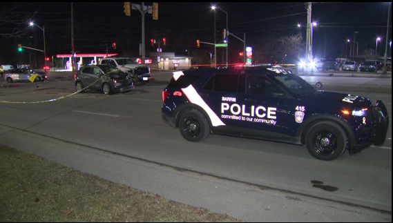 Barrie Police on scene of a serious motor vehicle collision in the area of Bayview Dr. and Mapleview Dr. where three people were injured. Dec., 1, 2022
