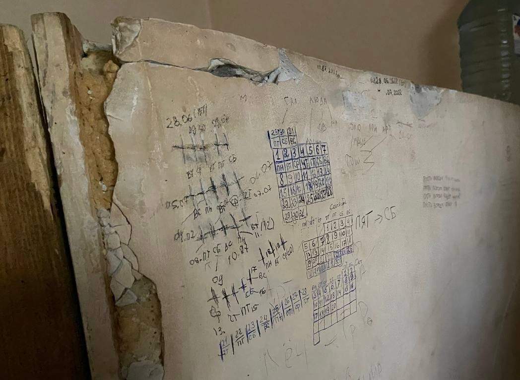 Writing on walls of Kherson prison where Russian occupation forces detained Ukrainian captives.