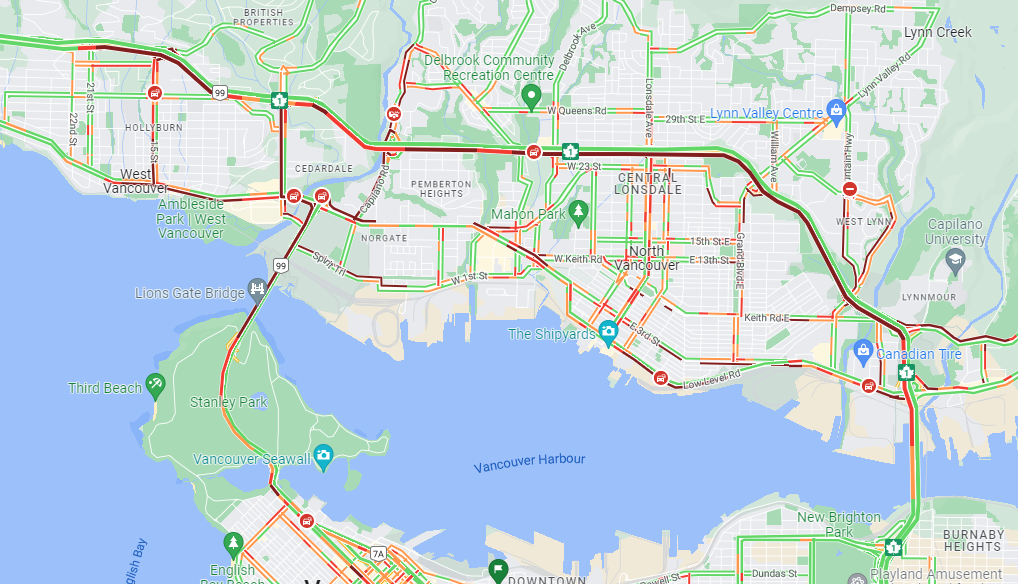 Traffic congestion on the North Shore as of 5:30 p.m. Wednesday.