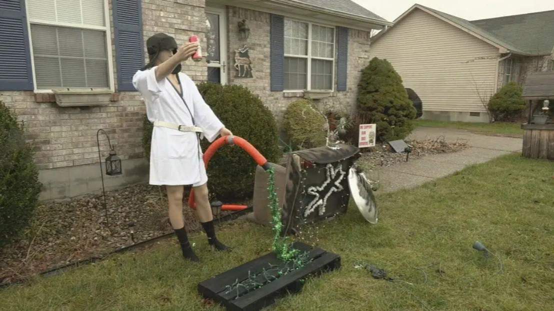 A 'Cousin Eddie' Christmas display is shown in the Dogwood subdivision of Shepherdsville, Ky. on Wednesday, Dec. 21, 2022. The display looked a little too real and police were called to check it out.