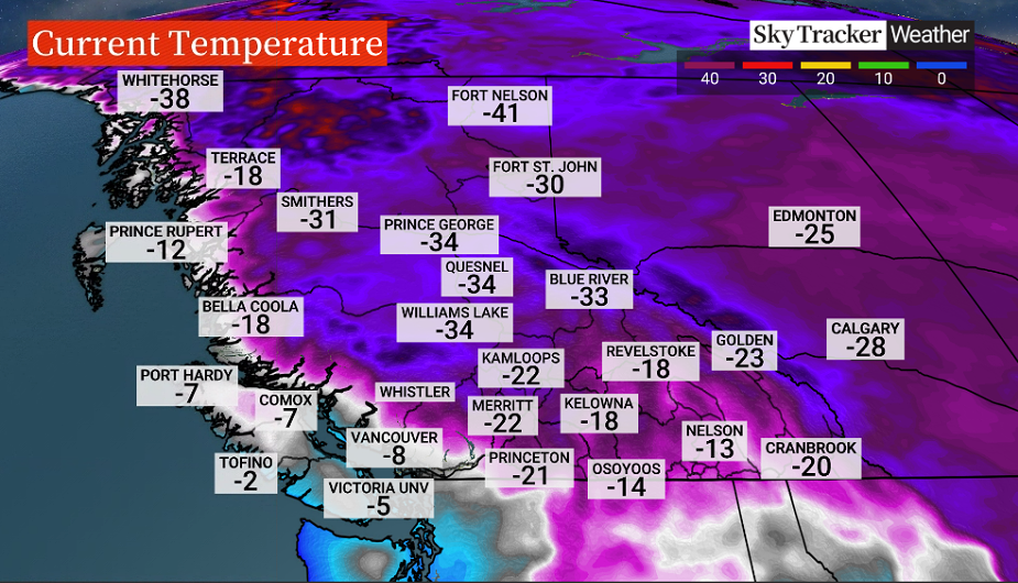 8 a.m. temperatures in B.C. Monday, Dec. 19.