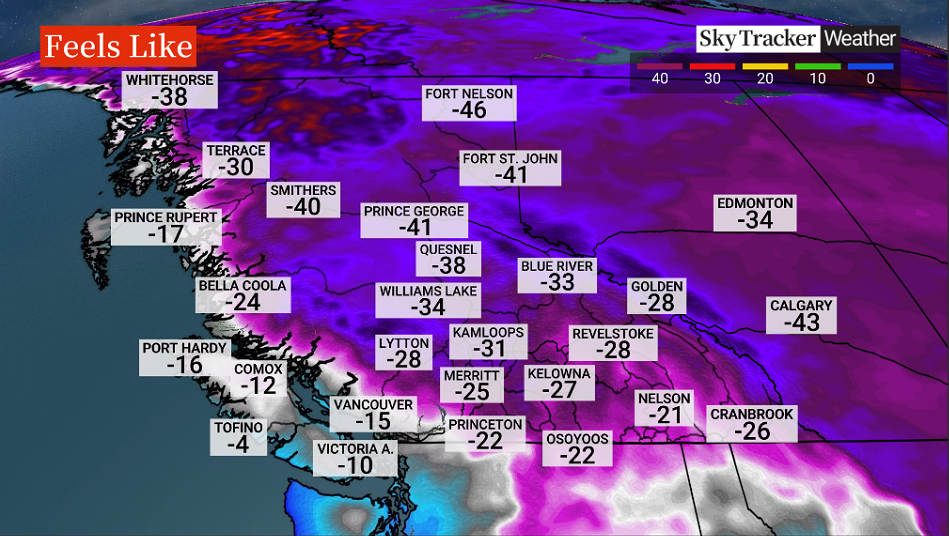What temperatures feel like in B.C. at 8 a.m. on Monday, Dec. 19.