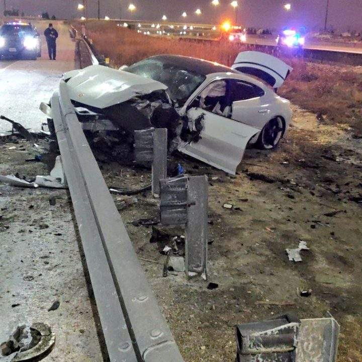The scene of the crash on Highway 407 overnight.