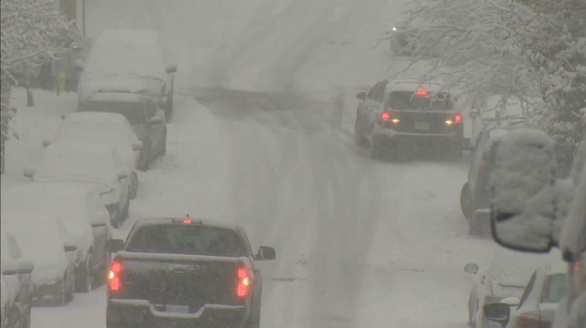 An overnight snowfall has blanketed B.C.’s South Coast Sunday.