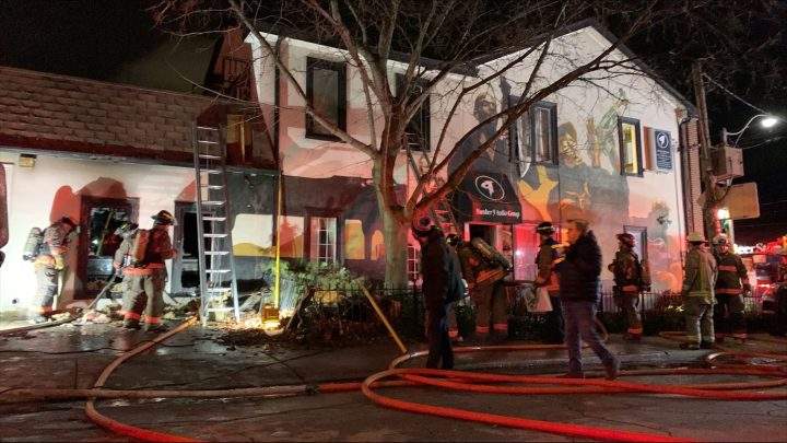 Emergency crews at Number 9 Audio Group on Saturday.