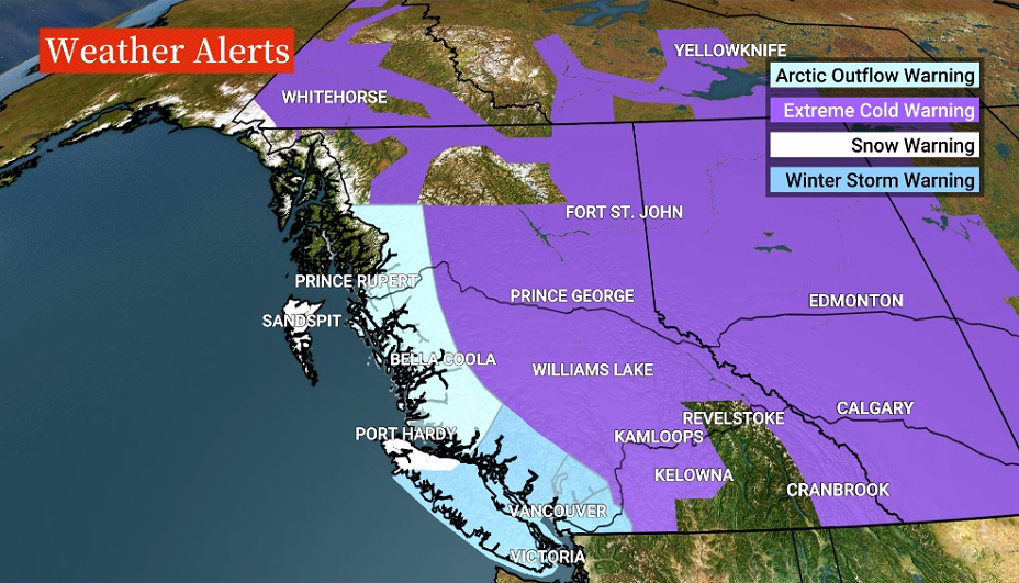 Winter storm warnings for all of B.C. as of Thursday morning