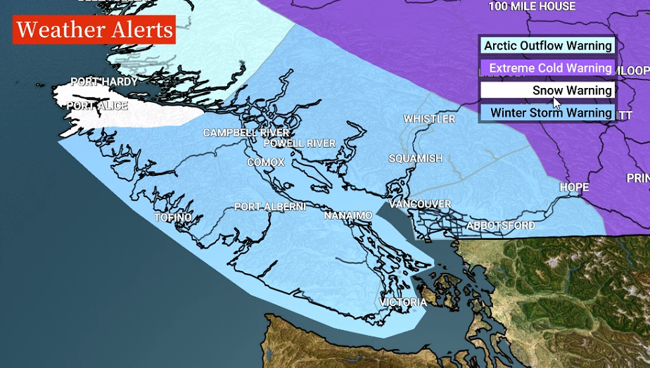 Winter storm warnings in place for B.C.'s South Coast.