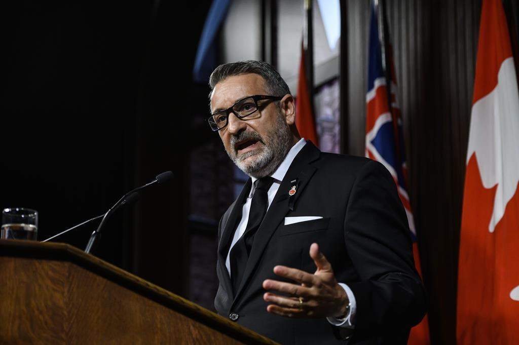 Ontario Long-Term Care Minister Paul Calandra speaks with media at Queen’s Park in Toronto on Wednesday, September 14, 2022. Calandra says he will take a look at new national standards for the sector, but he has no interest in "watering down" what the province is already doing to improve care.THE CANADIAN PRESS/Christopher Katsarov.