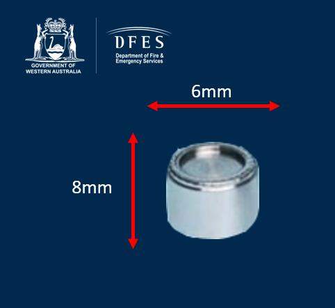 A diagram showing the size of the radioactive capsule. It is 6mm by 8mm.