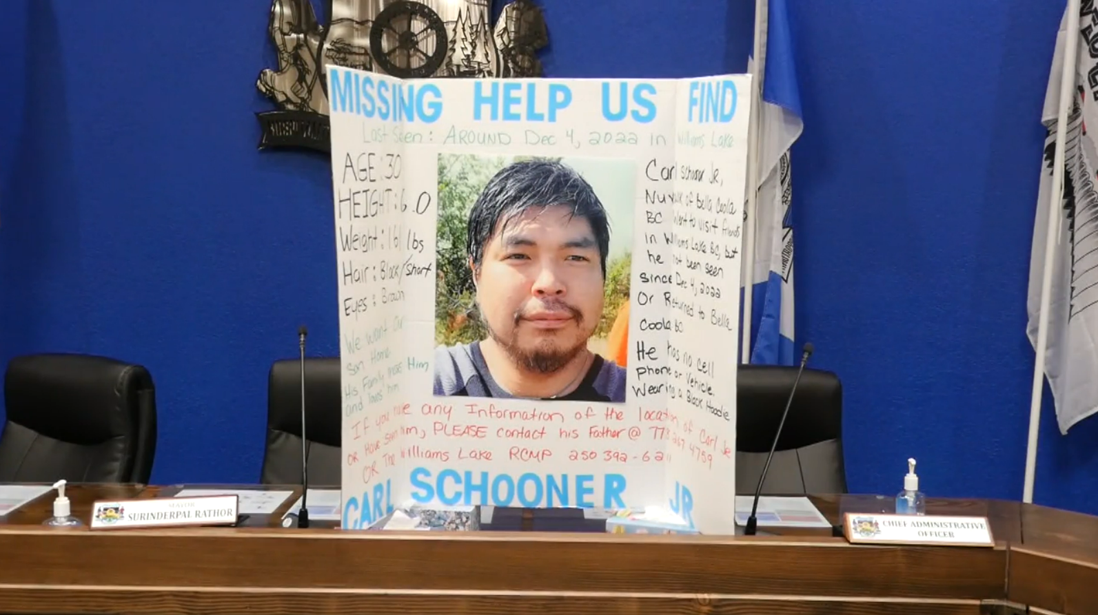 Carl Schooner, seen here, was last seen in Williams Lake on Dec. 4, 2022. His family is pleading for information that will lead to his safe return.