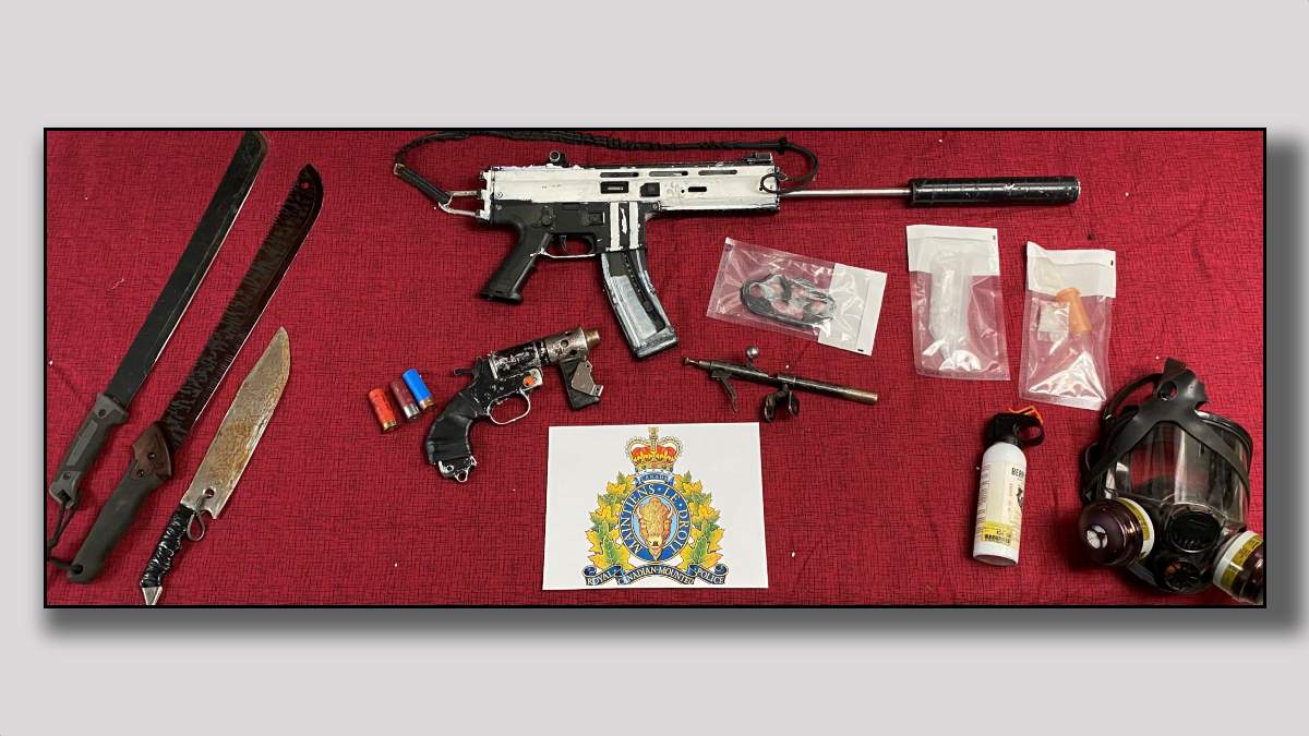 Items seized from a vehicle during a traffic stop in Colinton, Alta. on Thursday, Dec. 29, 2022.