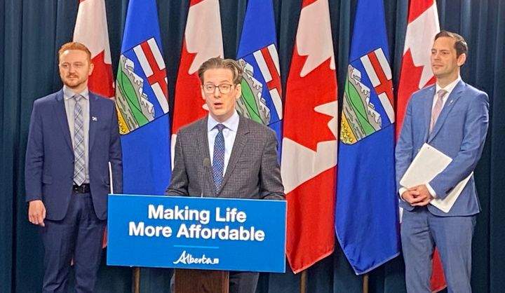 Innovation Minister Nate Glubish speaks at a news conference in Edmonton on Monday morning.