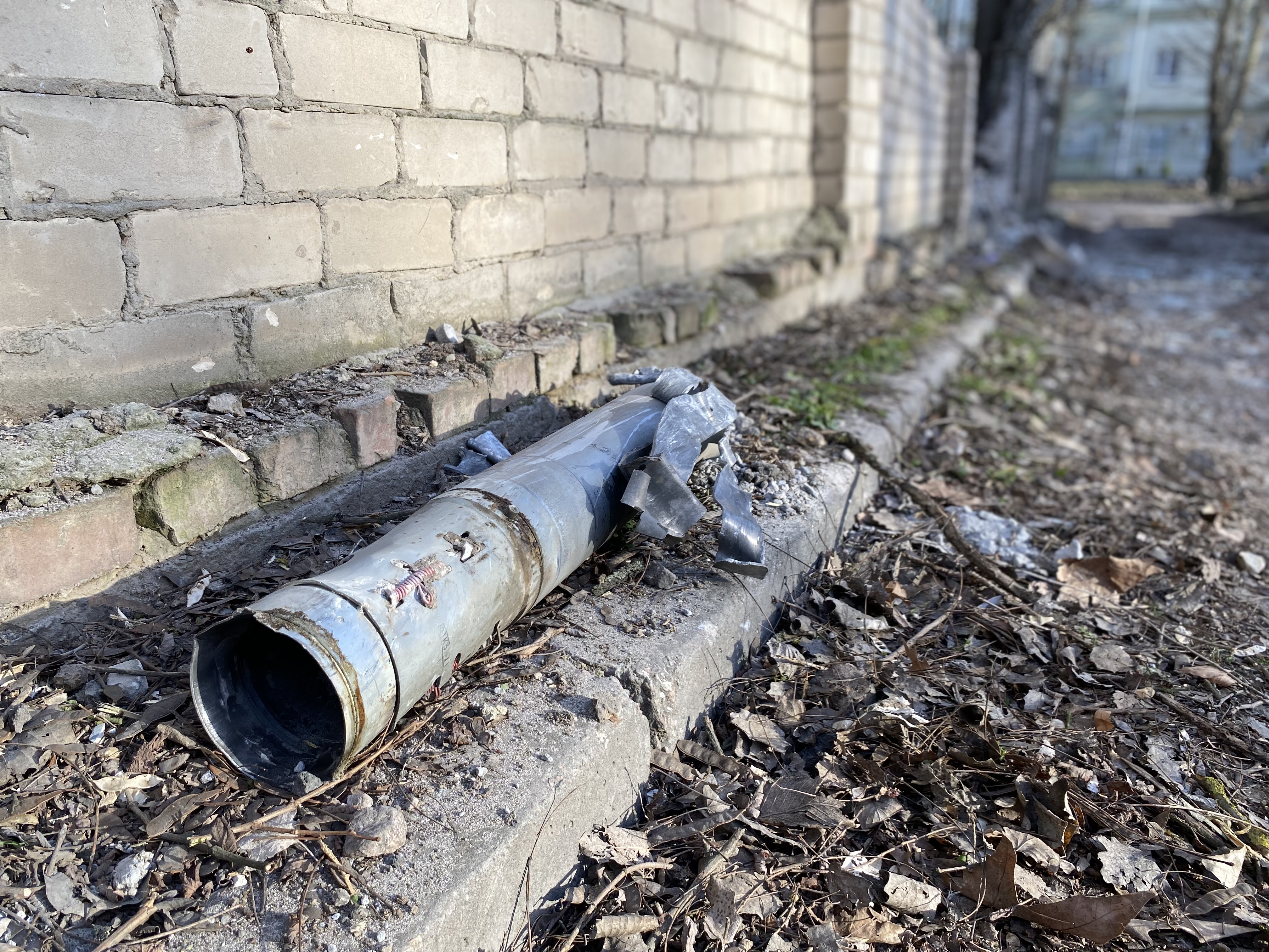 A Russian rocket lies in a lane after hitting a residential neighbourhood in Kherson, Jan. 19, 2023