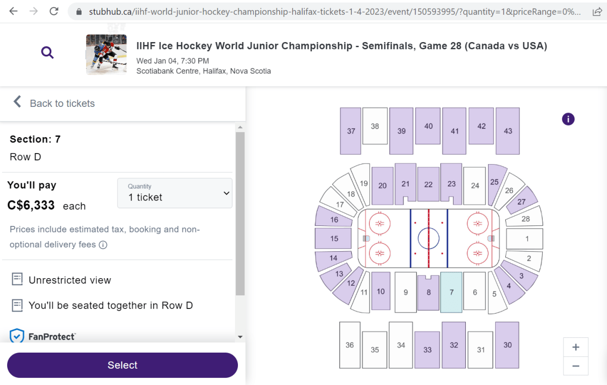 Tickets for the Canada vs USA world juniors game in Halifax were listed for more than $6,000 on the morning of Jan. 4.