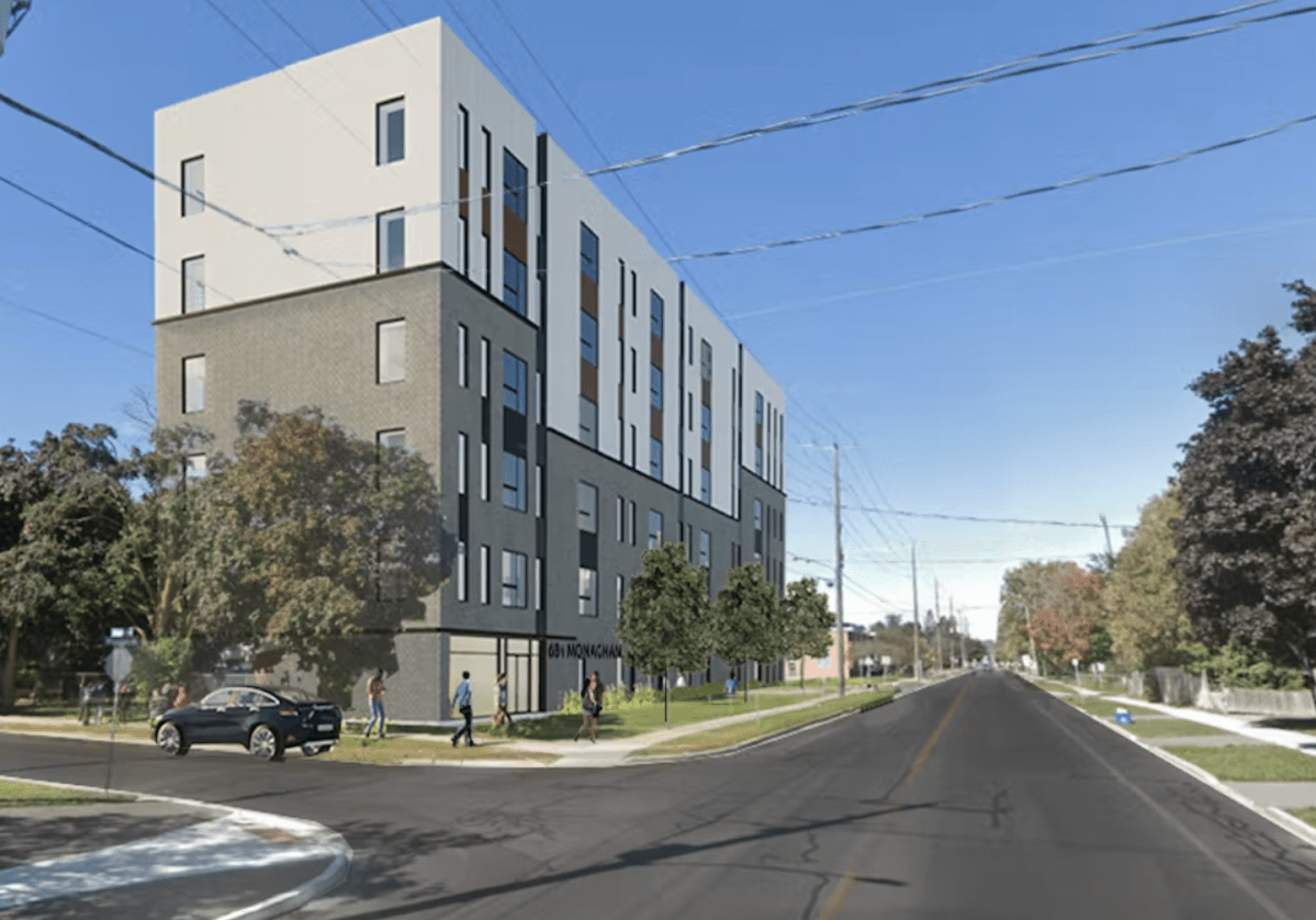 Design of the six-storey, 53-unit apartment complex to be built at 681 Monaghan Road in Peterborough.