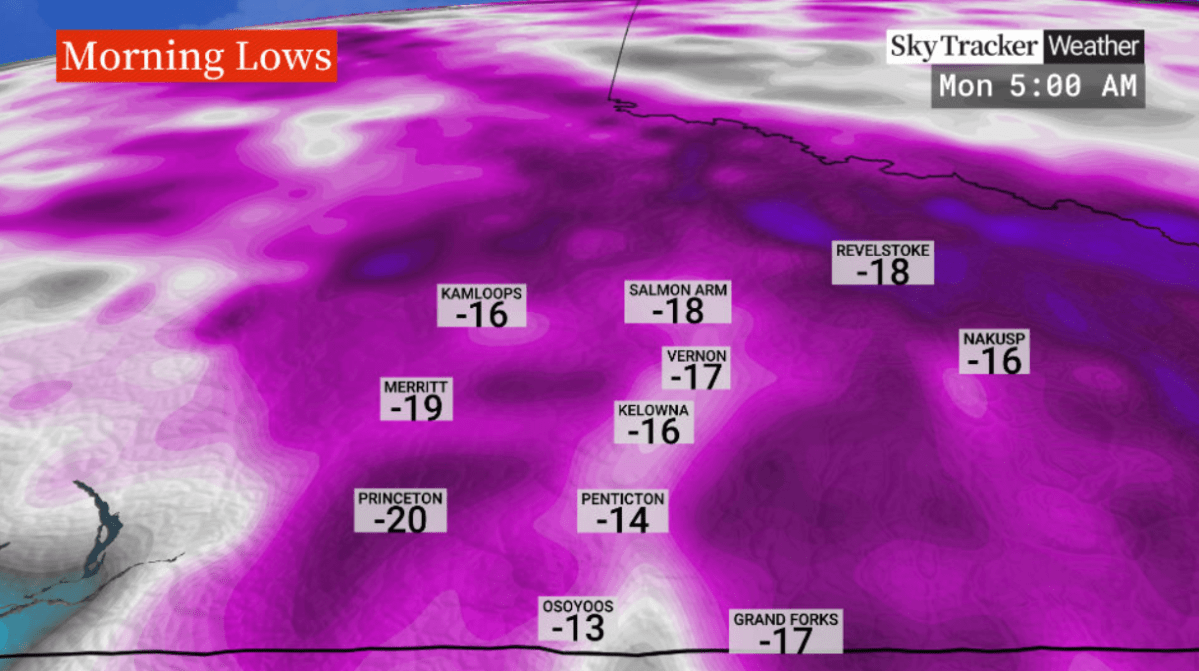 Overnight lows hit rock bottom Monday morning.
