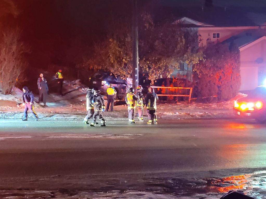 First responders attend a single-vehicle crash that caused a major power outage in Vernon, B.C.