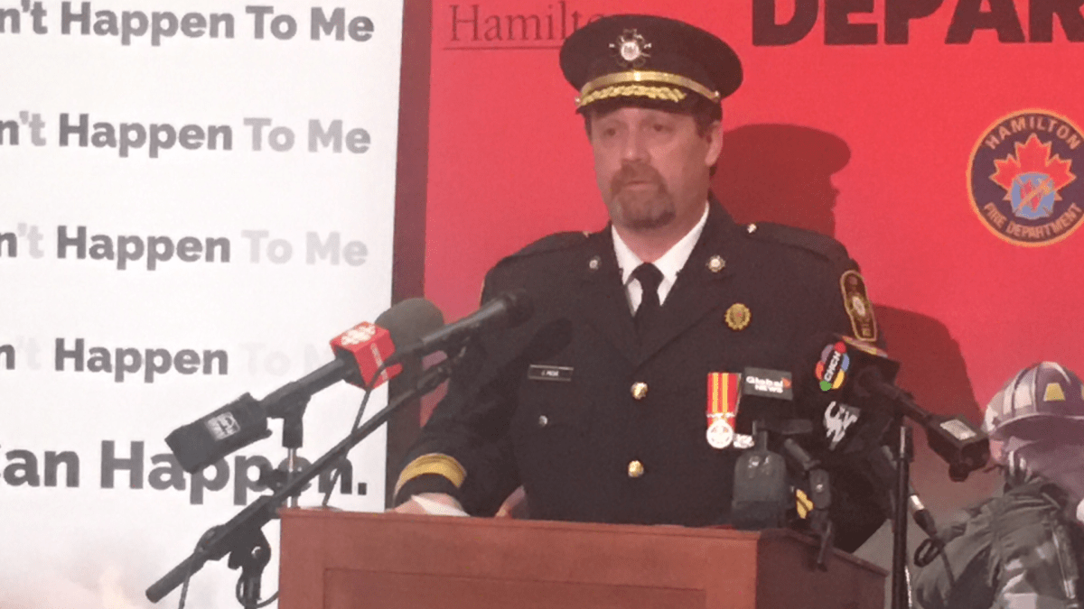 Ontario’s fire marshal Jon Pegg adressing the media at Hamilton Fire's training facility on Stone Chruch Road Tuesday Jan. 3, 2023.