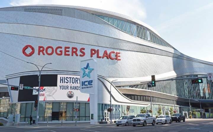 A view of Rogers Place arena and the Ice District in  Edmonton, Alberta on August 17, 2020.  