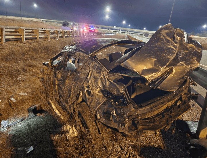 A single vehicle collision on Highway 403 near Highway 407 on Sunday, Jan. 8, 2023.