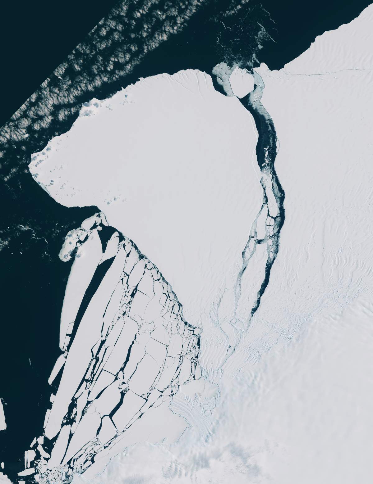 Satellite image shows an enormous iceberg breaking off from the Brunt Ice Shelf on Jan. 22, 2023.