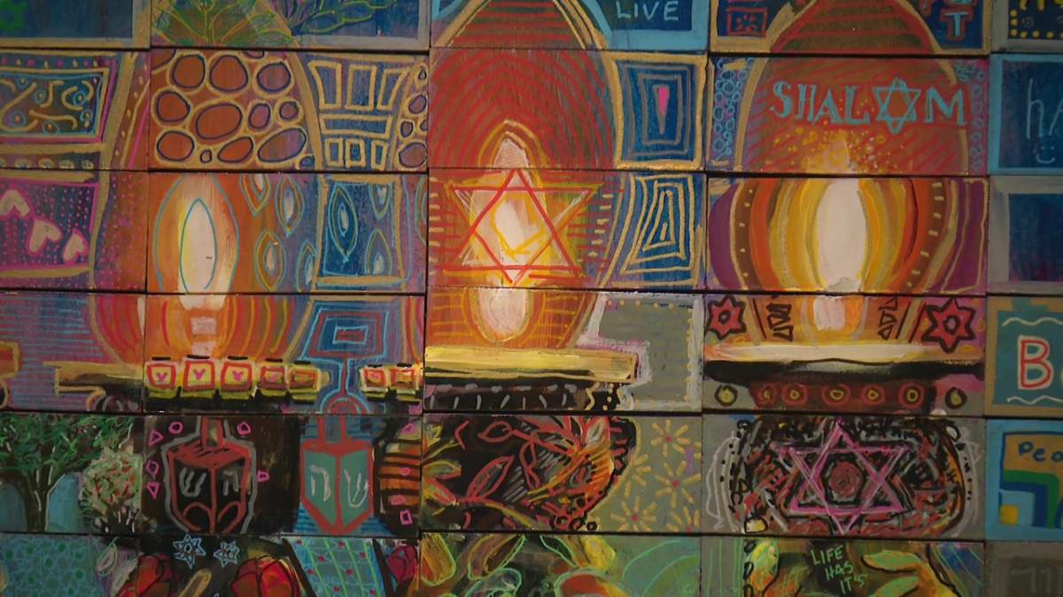 The "Shine A Light on Antisemitism" art piece on display for the run of Fiddler on the Roof at the Northern Alberta Jubilee Auditorium in Edmonton, Alta. on Wednesday, Jan. 4, 2023.
