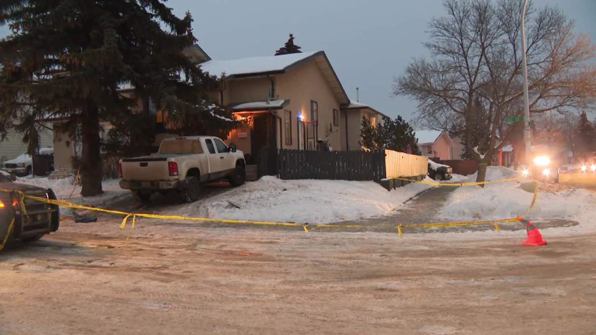 The scene of a suspicious death at 17203 102 St. in north Edmonton's Baturyn neighbourhood on Friday, Jan. 13, 2023.