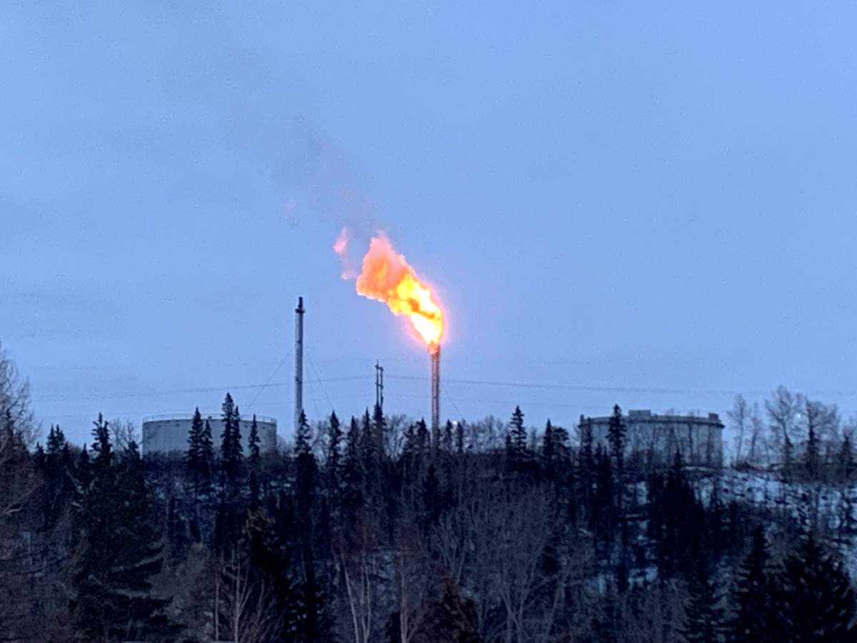 Flaring at Imperial Oil's Strathcona Refinery 34 Street and Baseline Road on Monday, January 30, 2023.