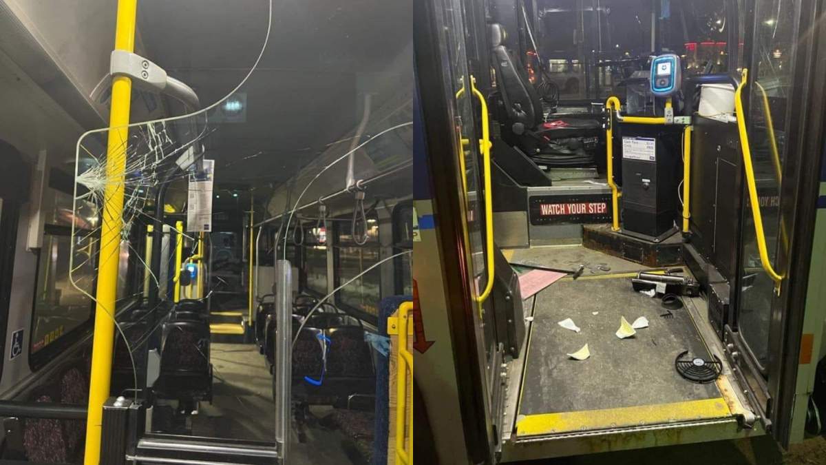 Vandalism an ETS bus at the Northgate Transit Centre near 97 Street and 137 Avenue on January 22, 2023.