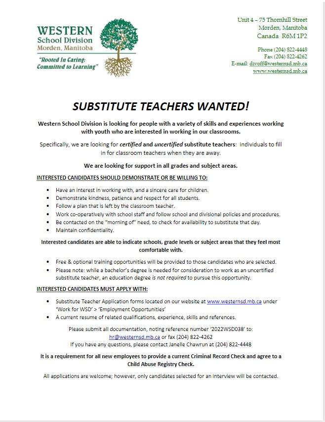 Photo of Western School Division job posting