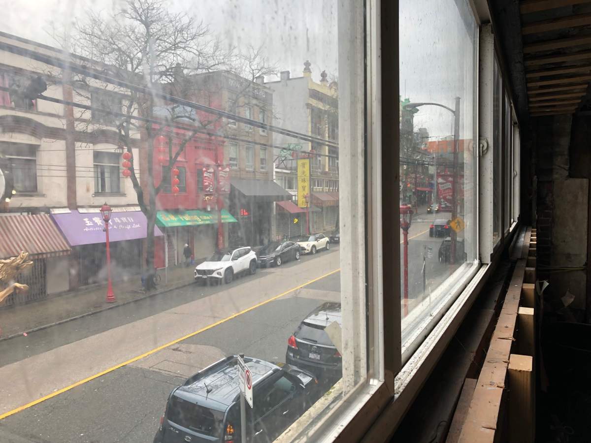 The view of Chinatown from what will be a 12-seat bar on the mezzanine of the new Ho Ho Restaurant in Vancouver.