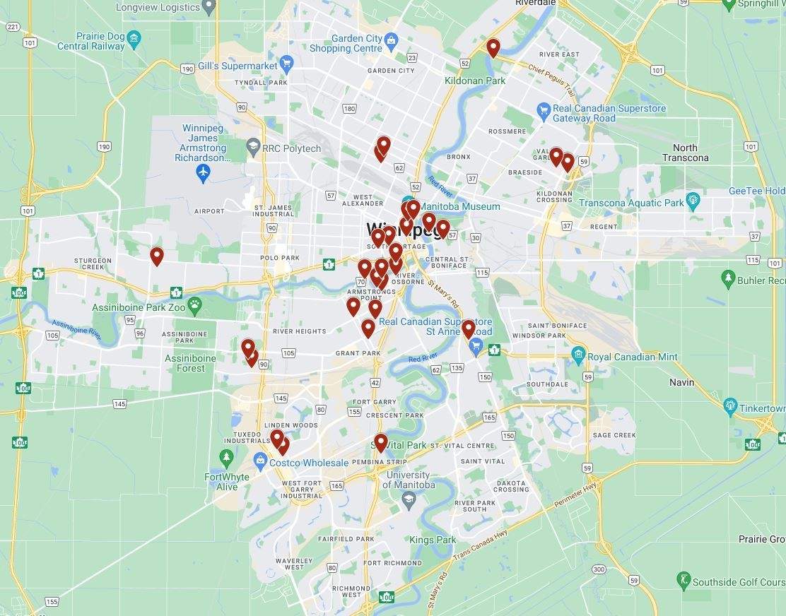 A map of the break-in locations linked to an investigation.