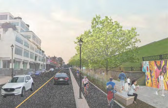 A rendering of the proposed bike lane and beautification of Brunswick Street.