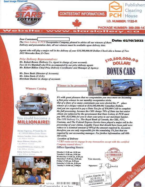 Edmonton police are warning of fraudsters pretending to be part of Publishers Clearing House (PCH).