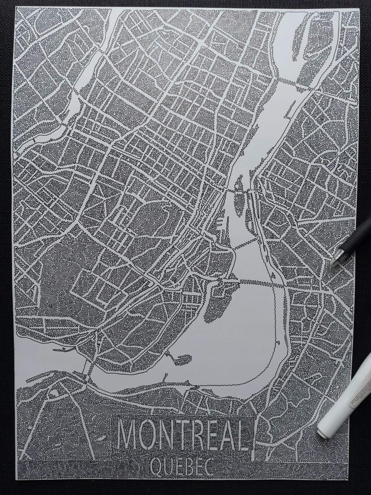 Abou Dembele maps his hometown of Montreal using one singular line.