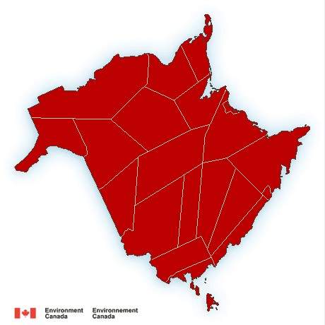 Environment Canada has placed the entire province of New Brunswick under weather warnings for Jan. 16.