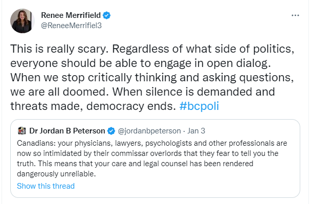 MLA Renee Merrifield’s controversial tweet.