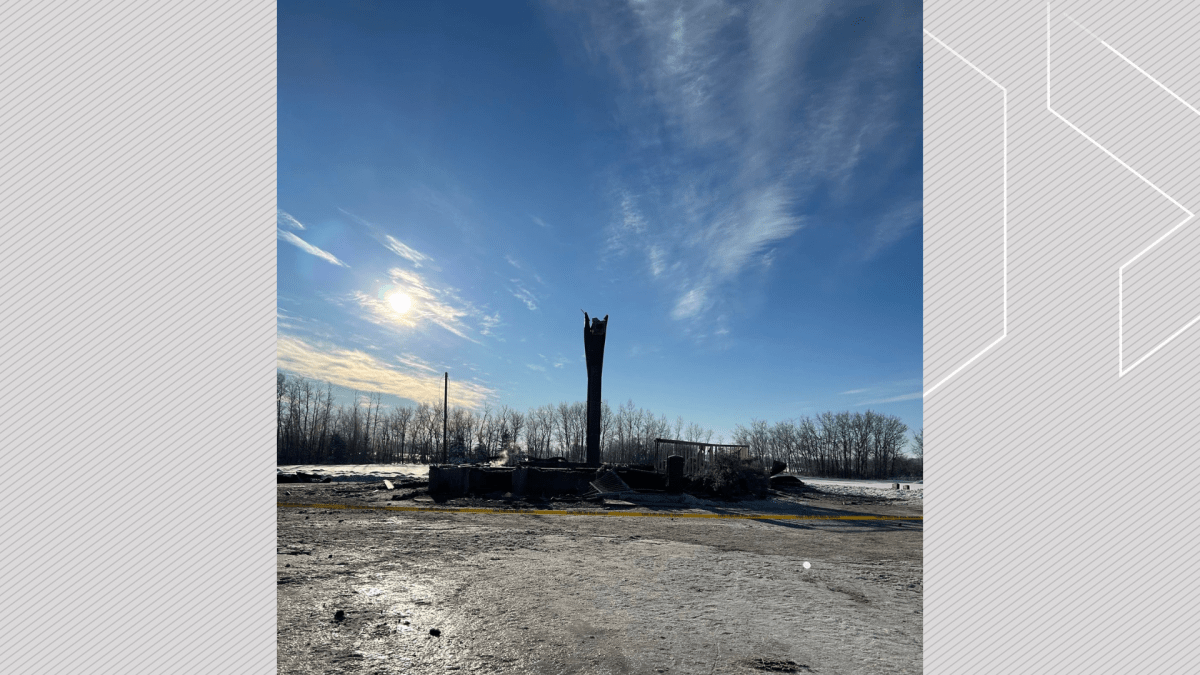 Police say St. Joseph's Lutheran Church, located about 60 kilometres southeast of Edmonton, was destroyed in an intentionally set fire on Dec. 31, 2022.