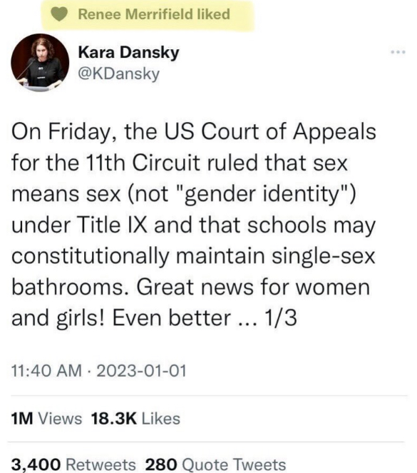 A tweet MLA Renee Merrifield liked early this week.