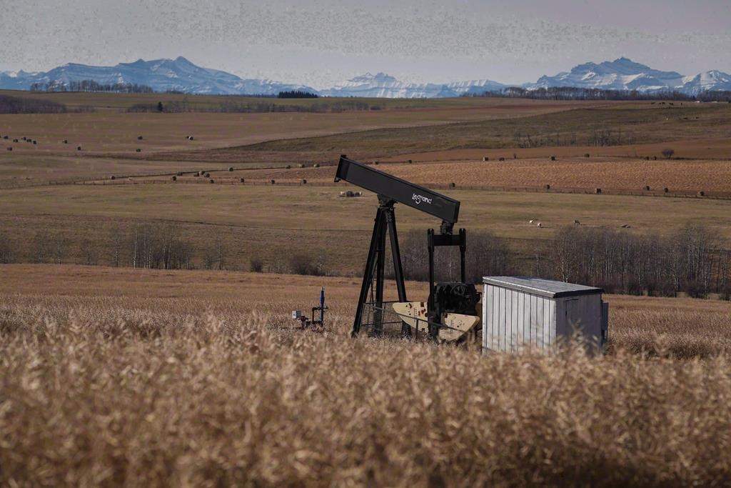 A decommissioned pumpjack is shown at a well head on an oil and gas installation near Cremona, Alta., on Saturday, Oct. 29, 2016. 