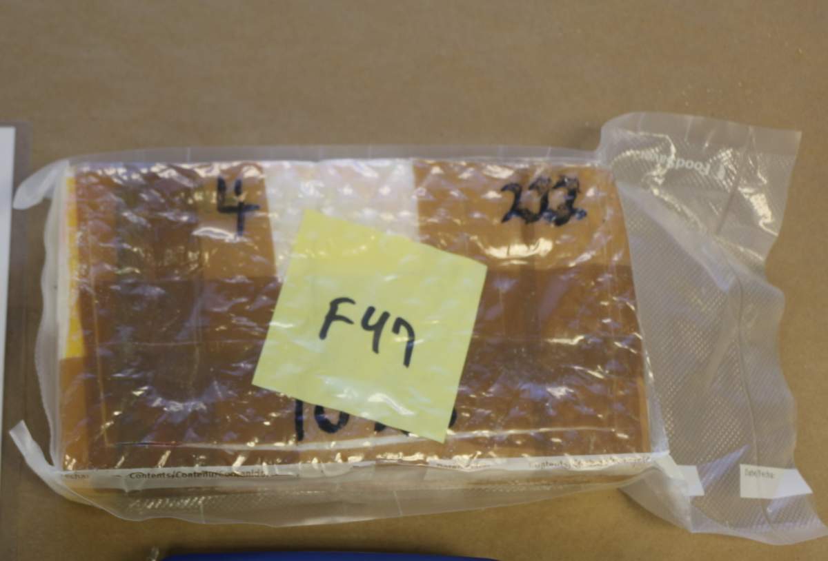 Cocaine seized from a Nissan Murano in an Edmonton drug trafficking investigation Feb. 2023.